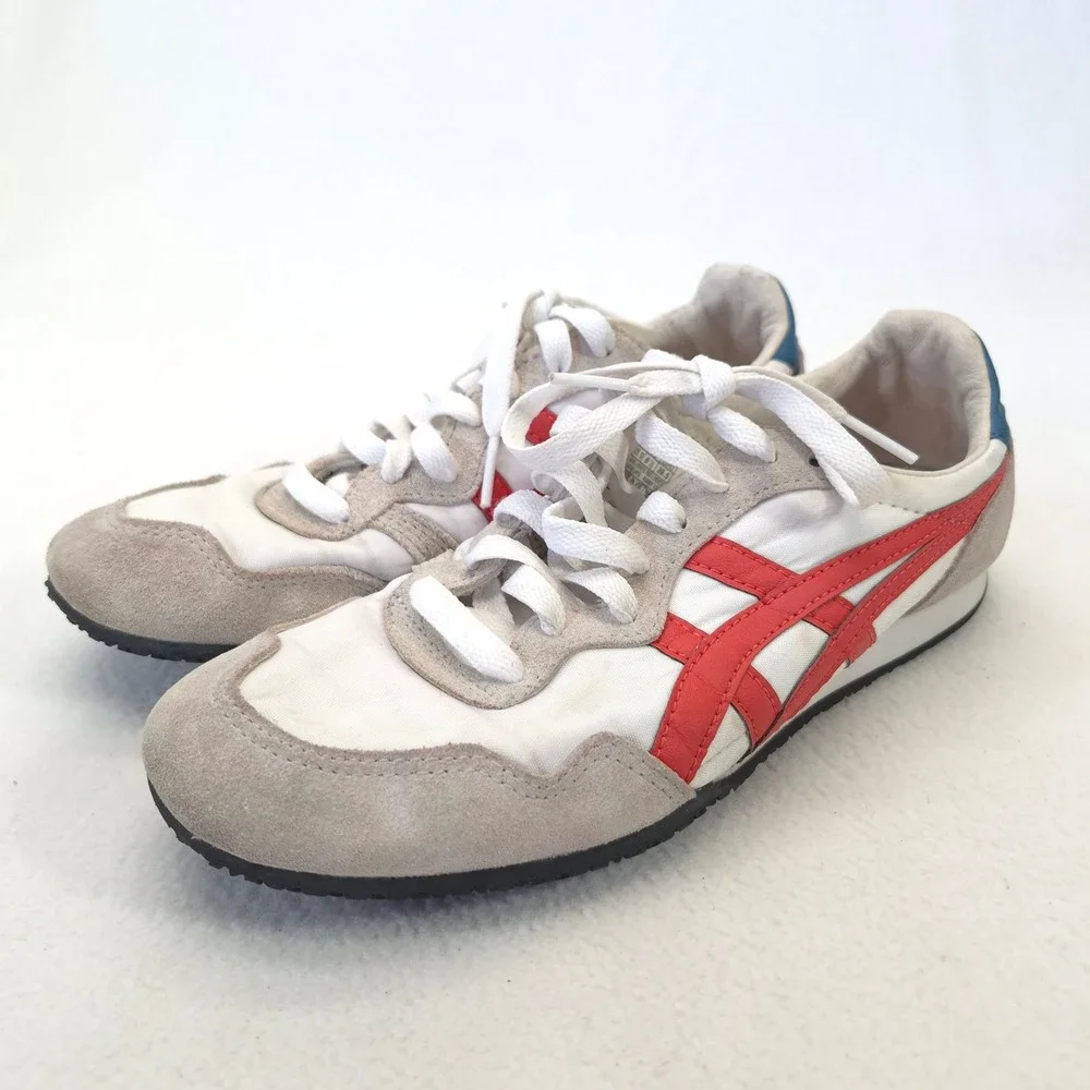 Onitsuka Tiger Serrano White Red Leather Suede Sneakers Mens 5 Womens 6.5